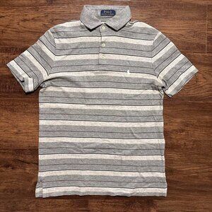POLO RALPH LAUREN Grey Striped Slim Fit Polo - Size S (Est.)